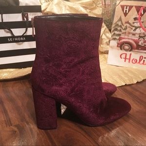 Jessica Simpson Red Patterned Velvet Heeled Boots